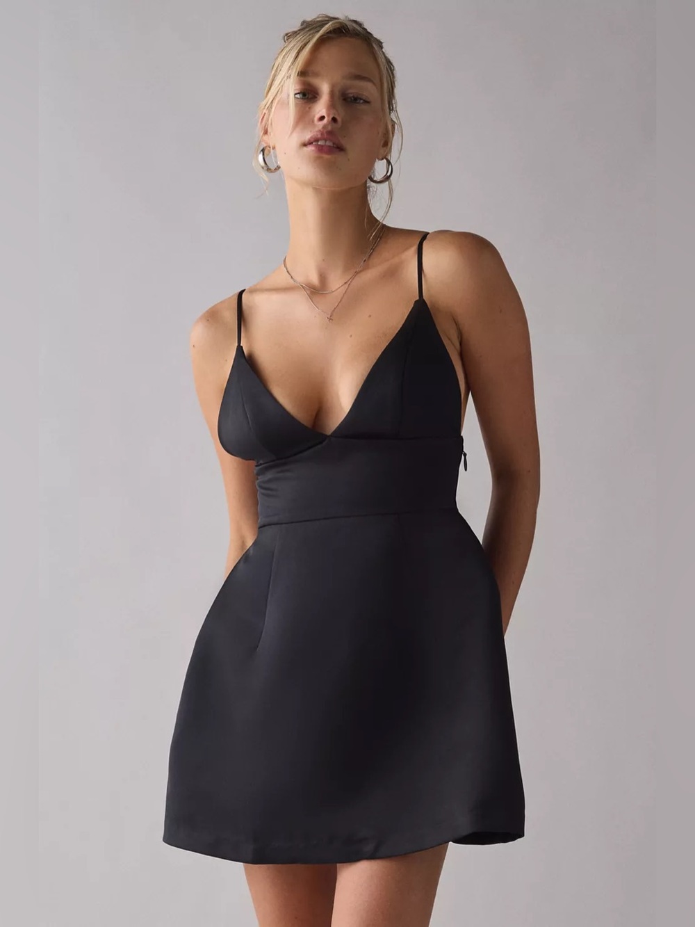 Urban Outfitters Black Fit-And-Flare Satin Mini Dress